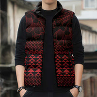 Red Taniko Kowhaiwhai Tukutuku Motif Sleeveless Puffer Jacket LT9 - Polynesian Pride