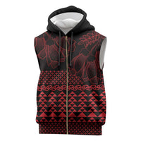 Red Taniko Kowhaiwhai Tukutuku Motif Sleeveless Zip Hoodie LT9 Red - Polynesian Pride