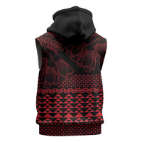Red Taniko Kowhaiwhai Tukutuku Motif Sleeveless Zip Hoodie LT9 - Polynesian Pride