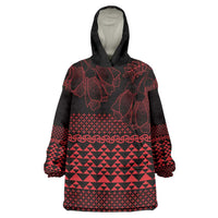 Red Taniko Kowhaiwhai Tukutuku Motif Wearable Blanket Hoodie LT9 One Size Red - Polynesian Pride
