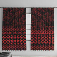Red Taniko Kowhaiwhai Tukutuku Motif Window Curtain LT9 With Hooks Red - Polynesian Pride