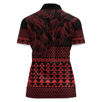 Red Taniko Kowhaiwhai Tukutuku Motif Women Polo Shirt