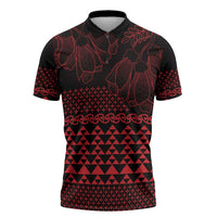 Red Taniko Kowhaiwhai Tukutuku Motif Zipper Polo Shirt LT9 Red - Polynesian Pride
