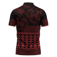 Red Taniko Kowhaiwhai Tukutuku Motif Zipper Polo Shirt LT9 - Polynesian Pride