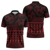 Red Taniko Kowhaiwhai Tukutuku Motif Zipper Polo Shirt LT9 - Polynesian Pride
