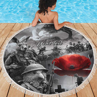 Black ANZAC Day The Battle of Lone Pine Beach Blanket Kiwi-Kangaroo Soldier Lest We Forget LT9 - Polynesian Pride