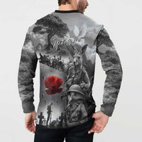 Black ANZAC Day The Battle of Lone Pine Button Sweatshirt Kiwi-Kangaroo Soldier Lest We Forget LT9 - Polynesian Pride