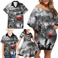 Black ANZAC Day The Battle of Lone Pine Family Matching Off Shoulder Short Dress and Hawaiian Shirt Kiwi-Kangaroo Soldier Lest We Forget