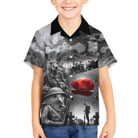 Black ANZAC Day The Battle of Lone Pine Kid Hawaiian Shirt Kiwi-Kangaroo Soldier Lest We Forget LT9 Kid Black - Polynesian Pride