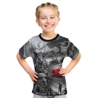 Black ANZAC Day The Battle of Lone Pine Kid T Shirt Kiwi-Kangaroo Soldier Lest We Forget