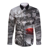 Black ANZAC Day The Battle of Lone Pine Long Sleeve Button Shirt Kiwi-Kangaroo Soldier Lest We Forget LT9 Unisex Black - Polynesian Pride
