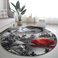 Black ANZAC Day The Battle of Lone Pine Round Carpet Kiwi-Kangaroo Soldier Lest We Forget