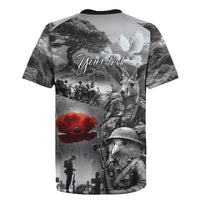 Black ANZAC Day The Battle of Lone Pine Rugby Jersey Kiwi-Kangaroo Soldier Lest We Forget