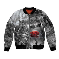 Black ANZAC Day The Battle of Lone Pine Sleeve Zip Bomber Jacket Kiwi-Kangaroo Soldier Lest We Forget