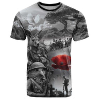 Black ANZAC Day The Battle of Lone Pine T Shirt Kiwi-Kangaroo Soldier Lest We Forget