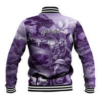 Purple ANZAC Day The Battle of Lone Pine Baseball Jacket Kiwi-Kangaroo Soldier Lest We Forget LT9 - Polynesian Pride