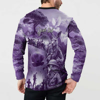 Purple ANZAC Day The Battle of Lone Pine Button Sweatshirt Kiwi-Kangaroo Soldier Lest We Forget LT9 - Polynesian Pride