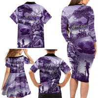 Purple ANZAC Day The Battle of Lone Pine Family Matching Long Sleeve Bodycon Dress and Hawaiian Shirt Kiwi-Kangaroo Soldier Lest We Forget
