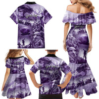 Purple ANZAC Day The Battle of Lone Pine Family Matching Mermaid Dress and Hawaiian Shirt Kiwi-Kangaroo Soldier Lest We Forget