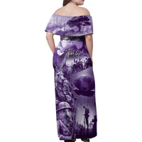 Purple ANZAC Day The Battle of Lone Pine Family Matching Off Shoulder Maxi Dress and Hawaiian Shirt Kiwi-Kangaroo Soldier Lest We Forget