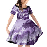 Purple ANZAC Day The Battle of Lone Pine Family Matching Off Shoulder Short Dress and Hawaiian Shirt Kiwi-Kangaroo Soldier Lest We Forget