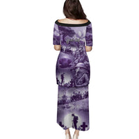 Purple ANZAC Day The Battle of Lone Pine Family Matching Puletasi and Hawaiian Shirt Kiwi-Kangaroo Soldier Lest We Forget