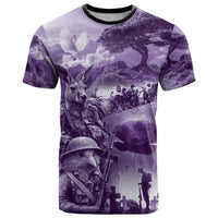 Purple ANZAC Day The Battle of Lone Pine T Shirt Kiwi-Kangaroo Soldier Lest We Forget