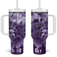 Purple ANZAC Day The Battle of Lone Pine Tumbler With Handle Kiwi-Kangaroo Soldier Lest We Forget