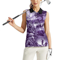Purple ANZAC Day The Battle of Lone Pine Women Sleeveless Polo Shirt Kiwi-Kangaroo Soldier Lest We Forget