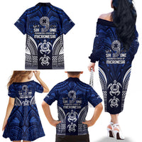 FSM Pohnpei States Family Matching Off The Shoulder Long Sleeve Dress and Hawaiian Shirt Micronesia Six 9 One Polynesian Tribal Pattern