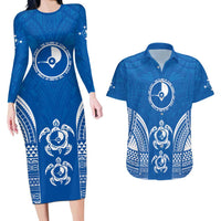 FSM Yap States Couples Matching Long Sleeve Bodycon Dress and Hawaiian Shirt Micronesia Six 9 One Polynesian Tribal Pattern