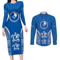 FSM Yap States Couples Matching Long Sleeve Bodycon Dress and Long Sleeve Button Shirt Micronesia Six 9 One Polynesian Tribal Pattern
