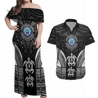 FSM Micronesia Six 9 One Couples Matching Off Shoulder Maxi Dress and Hawaiian Shirt Polynesian Tribal Pattern