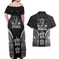 FSM Micronesia Six 9 One Couples Matching Off Shoulder Maxi Dress and Hawaiian Shirt Polynesian Tribal Pattern