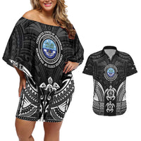 FSM Micronesia Six 9 One Couples Matching Off Shoulder Short Dress and Hawaiian Shirt Polynesian Tribal Pattern