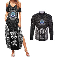 FSM Micronesia Six 9 One Couples Matching Summer Maxi Dress and Long Sleeve Button Shirt Polynesian Tribal Pattern