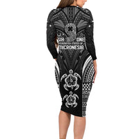 FSM Micronesia Six 9 One Family Matching Long Sleeve Bodycon Dress and Hawaiian Shirt Polynesian Tribal Pattern