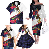 American Samoa Flag Day Since 1900 Family Matching Off The Shoulder Long Sleeve Dress and Hawaiian Shirt Samoa Muamua Le Atua Tropical Flowers