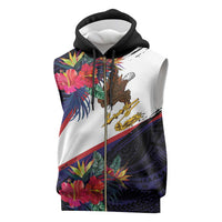 American Samoa Flag Day Since 1900 Sleeveless Zip Hoodie Samoa Muamua Le Atua Tropical Flowers LT9 Blue - Polynesian Pride