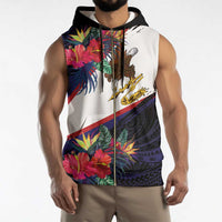 American Samoa Flag Day Since 1900 Sleeveless Zip Hoodie Samoa Muamua Le Atua Tropical Flowers - Polynesian Pride