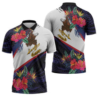 American Samoa Flag Day Since 1900 Zipper Polo Shirt Samoa Muamua Le Atua Tropical Flowers - Polynesian Pride