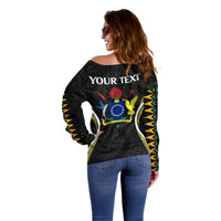 (Personalised) Polynesian Pride Aitutaki Island Off Shoulder Sweater Cook Islands Tribal Wave Style LT9 - Polynesian Pride