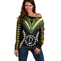 (Personalised) Polynesian Pride Rakahanga Island Off Shoulder Sweater Cook Islands Tribal Wave Style LT9 Women Black - Polynesian Pride