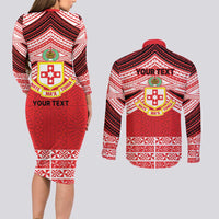 Personalised Kolisi Tonga College Atele Couples Matching Long Sleeve Bodycon Dress and Long Sleeve Button Shirt Polynesian Ngatu Tribal LT9 - Polynesian Pride