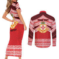 Personalised Kolisi Tonga College Atele Couples Matching Short Sleeve Bodycon Dress and Long Sleeve Button Shirt Polynesian Ngatu Tribal LT9 - Polynesian Pride