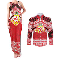 Personalised Kolisi Tonga College Atele Couples Matching Tank Maxi Dress and Long Sleeve Button Shirt Polynesian Ngatu Tribal LT9 Red - Polynesian Pride