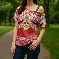 Personalised Kolisi Tonga College Atele Cross Shoulder Shirt Polynesian Ngatu Tribal LT9 - Polynesian Pride