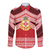 Personalised Kolisi Tonga College Atele Long Sleeve Button Shirt Polynesian Ngatu Tribal LT9 Unisex Red - Polynesian Pride