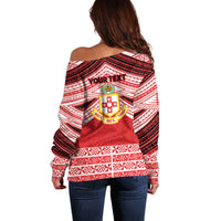 Personalised Kolisi Tonga College Atele Off Shoulder Sweater Polynesian Ngatu Tribal