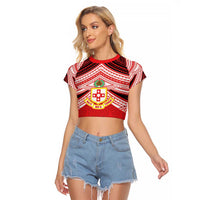 Personalised Kolisi Tonga College Atele Raglan Cropped T Shirt Polynesian Ngatu Tribal